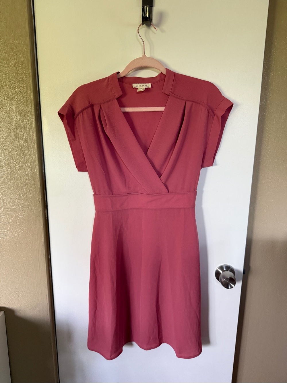 Monteau Dusty Rose Cap-Sleeve Faux Wrap Dress